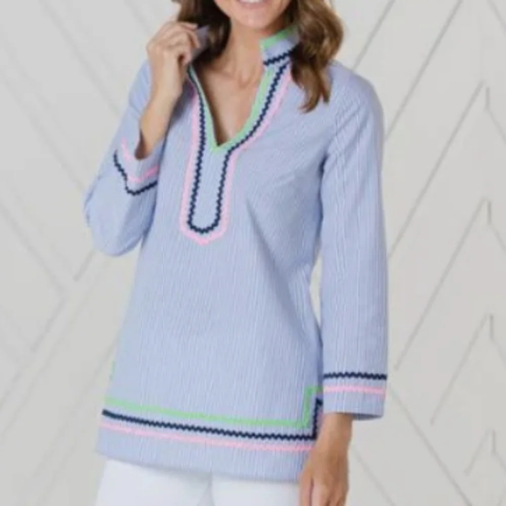 Sail to Sable Seersucker Tunic Top, M - Picture 3 of 12